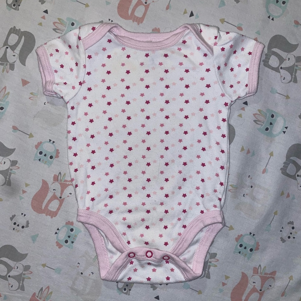 Pink Star Patterned 3-6 Month Baby Onesie